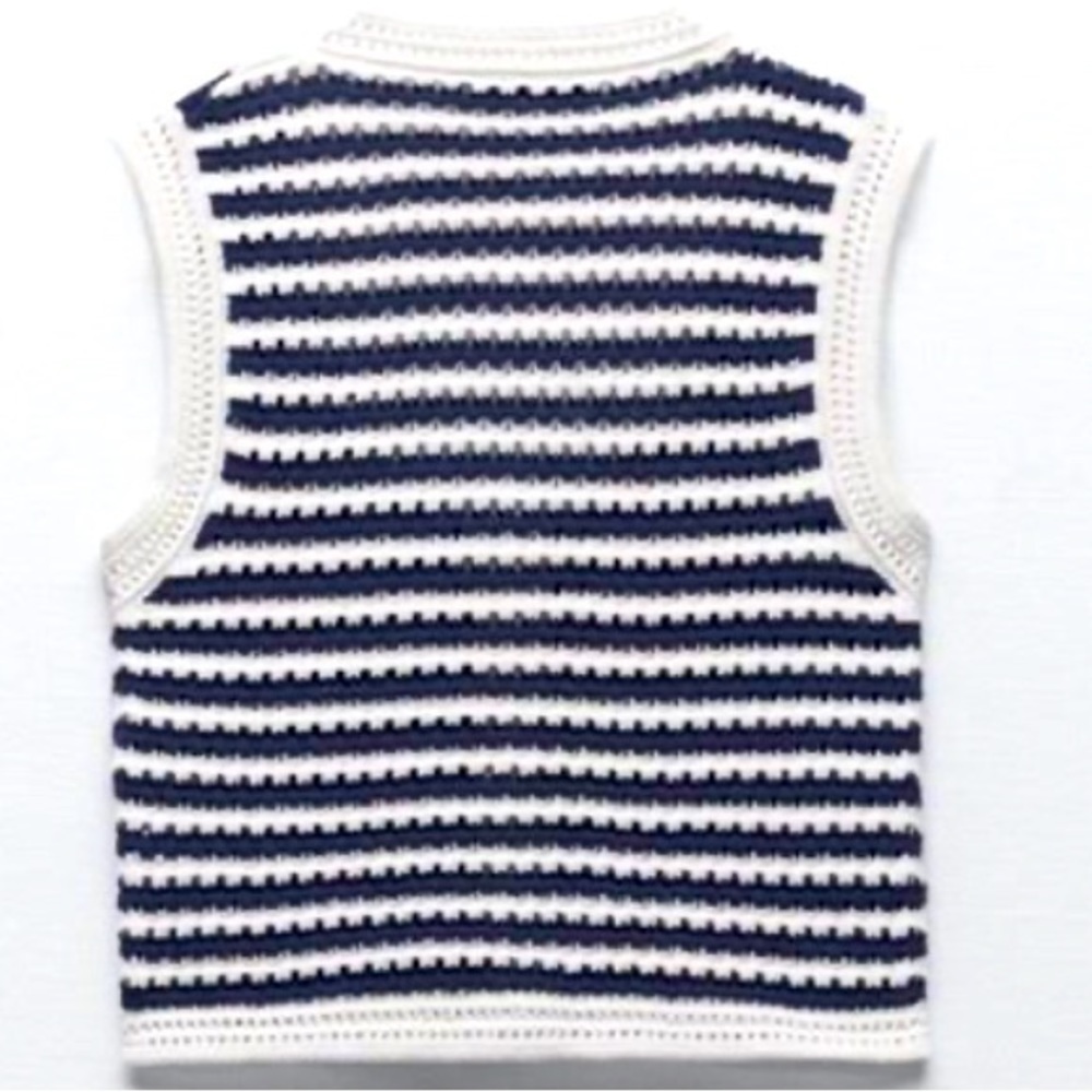 Zara Boho Striped Knit Crochet Coastal Grandma Nautical Cropped Cottagecore Vest - Picture 4 of 11